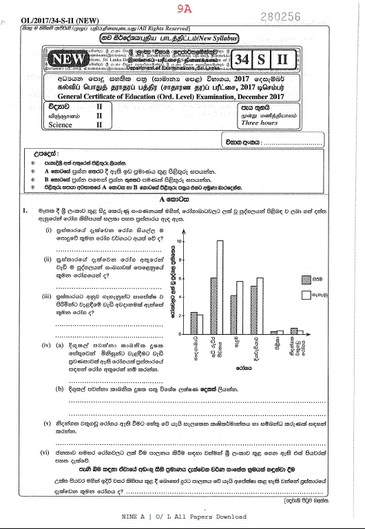 O/L 2017 Science Paper and Answer Sheet 2 Science 2017